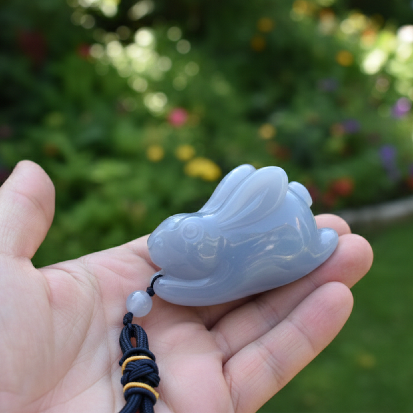 Lapin anti-stress en calcédoine bleue – Pierre précieuse naturelle