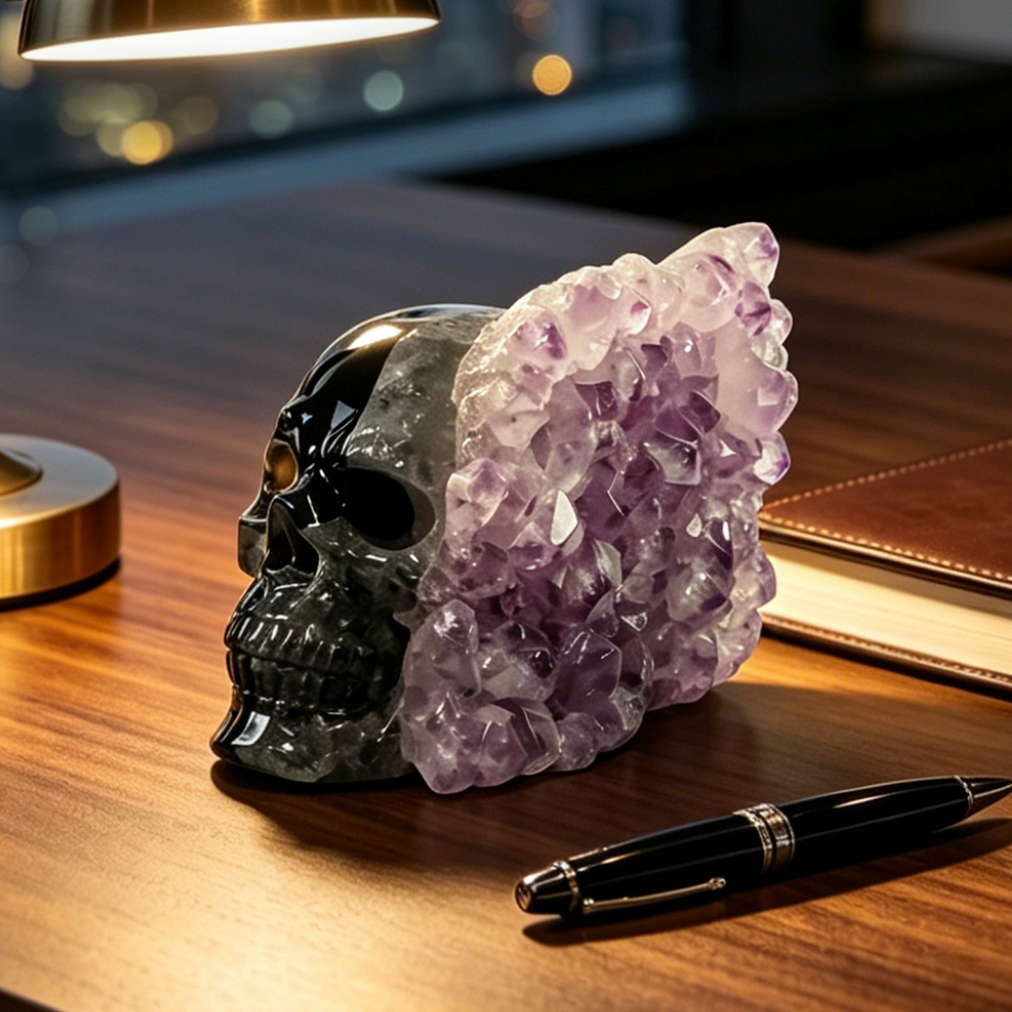 5 inch Amethyst Cluster Skull - Hand Carved Natural Crystal