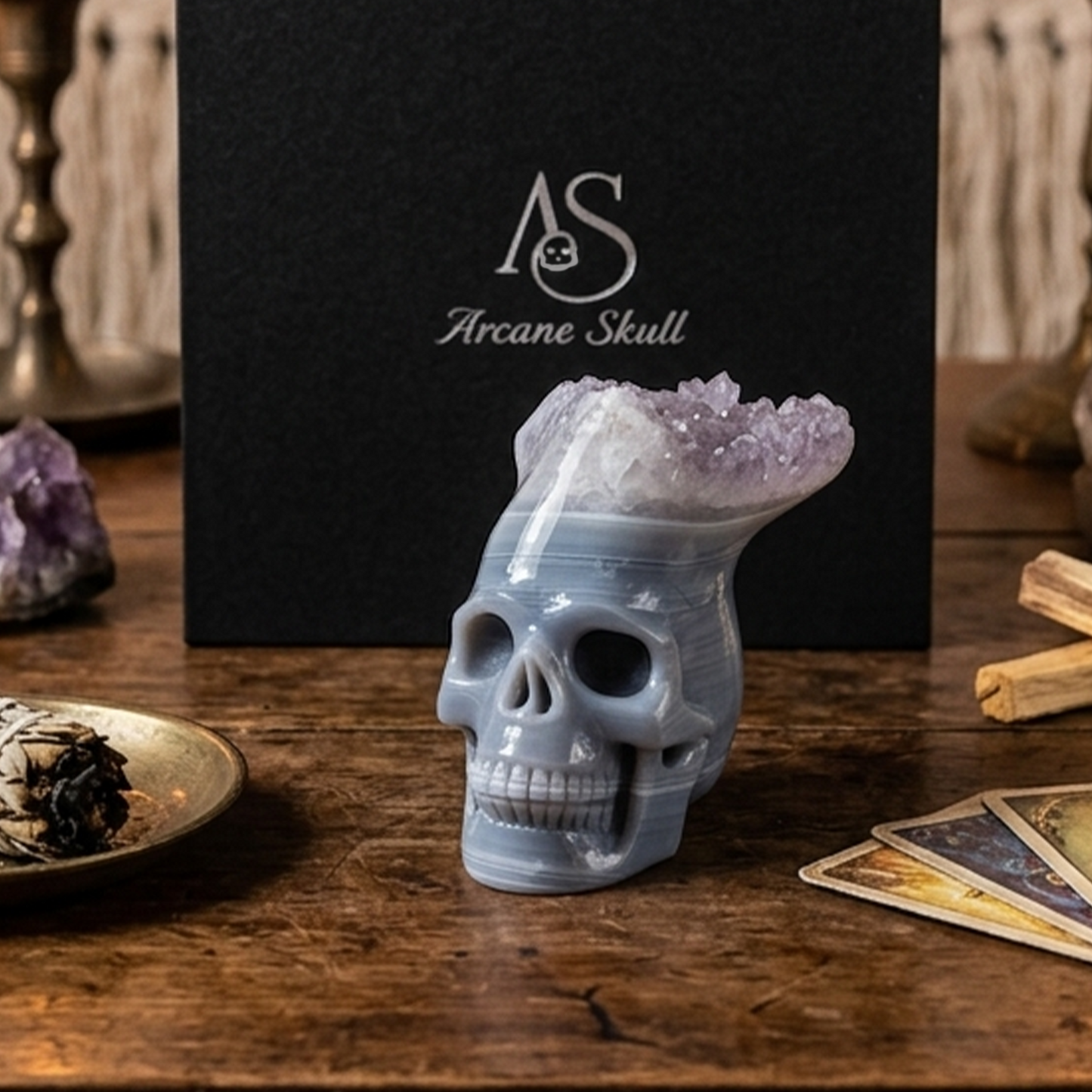 2.64 inch Amethyst Cluster Crown Crystal Skull - Hand Carved Natrual Crystal