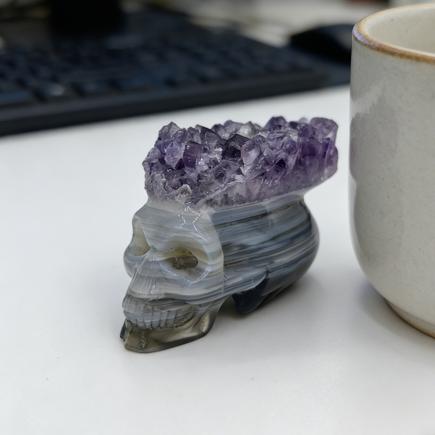2 inch Amethyst Cluster Crown Crystal Skull - Hand Carved Natrual Crystal