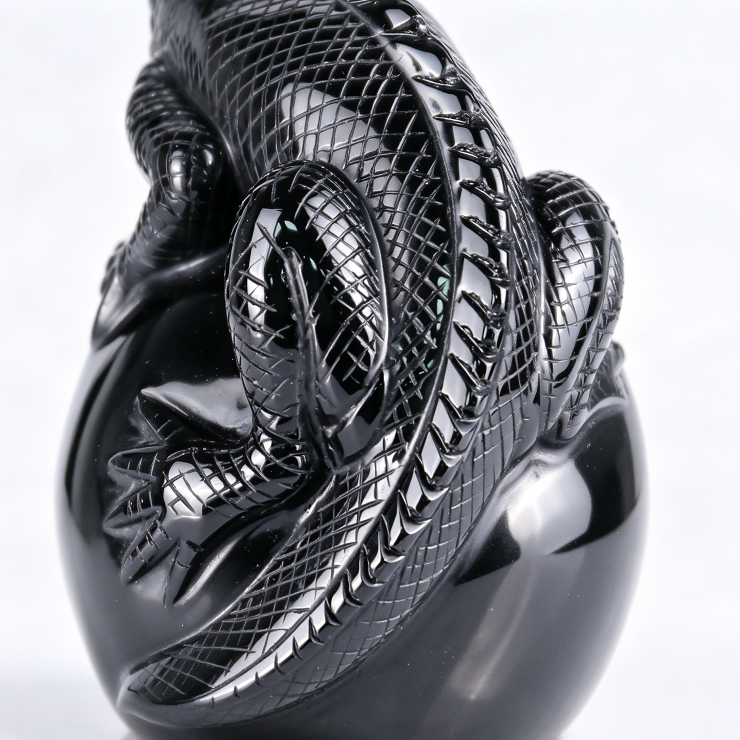 4" Black Obsidian Crystal Skull with Lizard