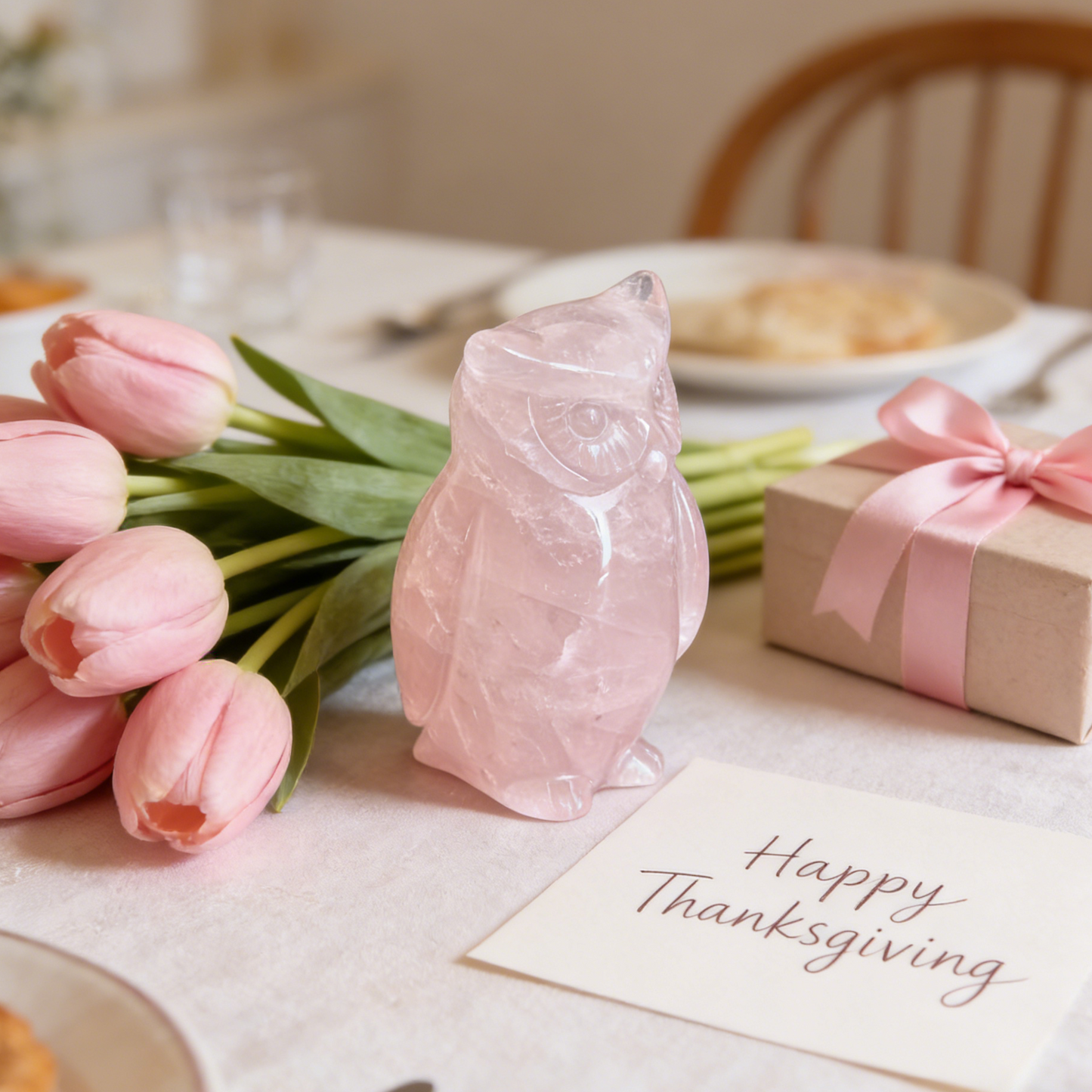 Rose Quartz Owl Carving – Hand Carved Natural Stone