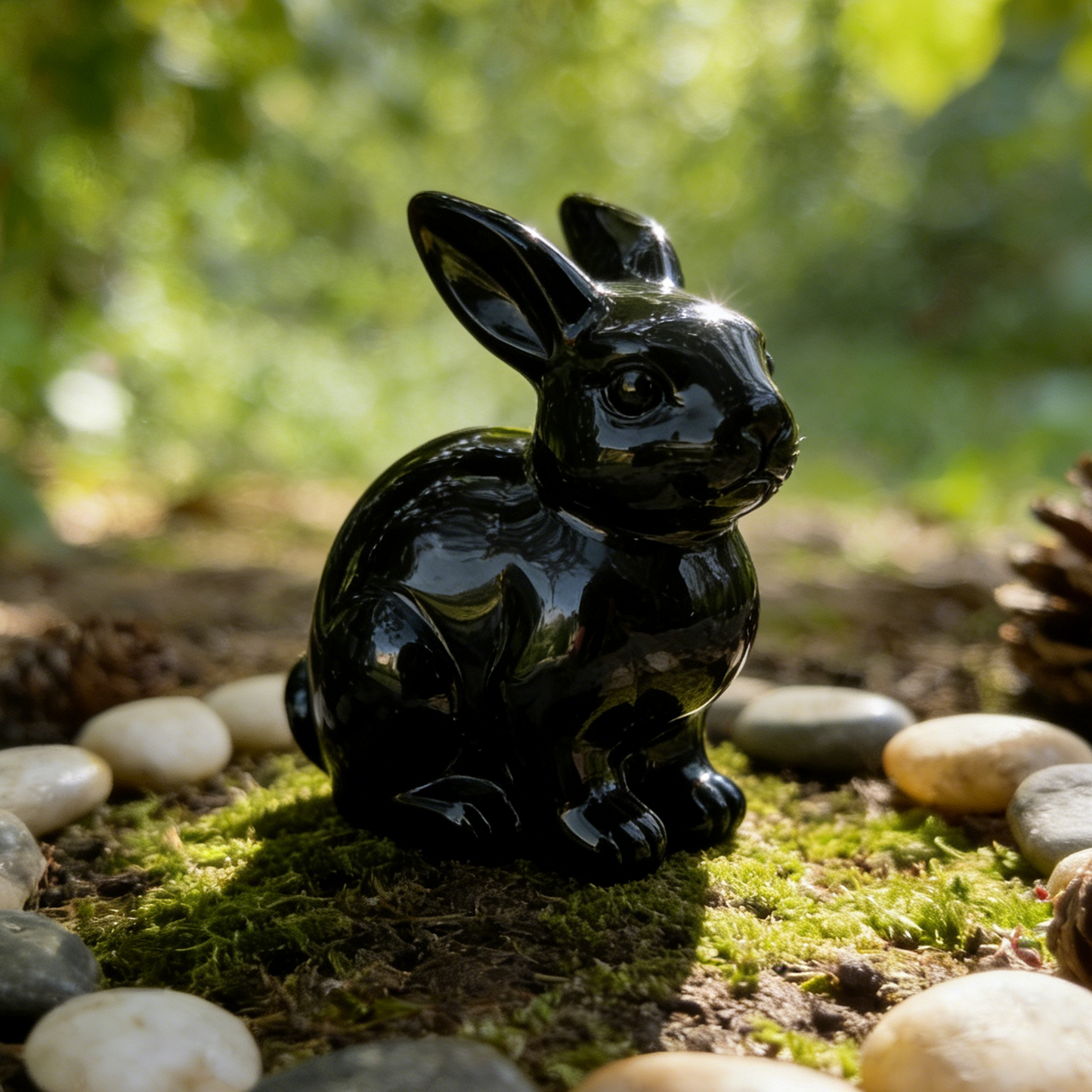Lapin sculpté en obsidienne noire – Animal en cristal sculpté à la main