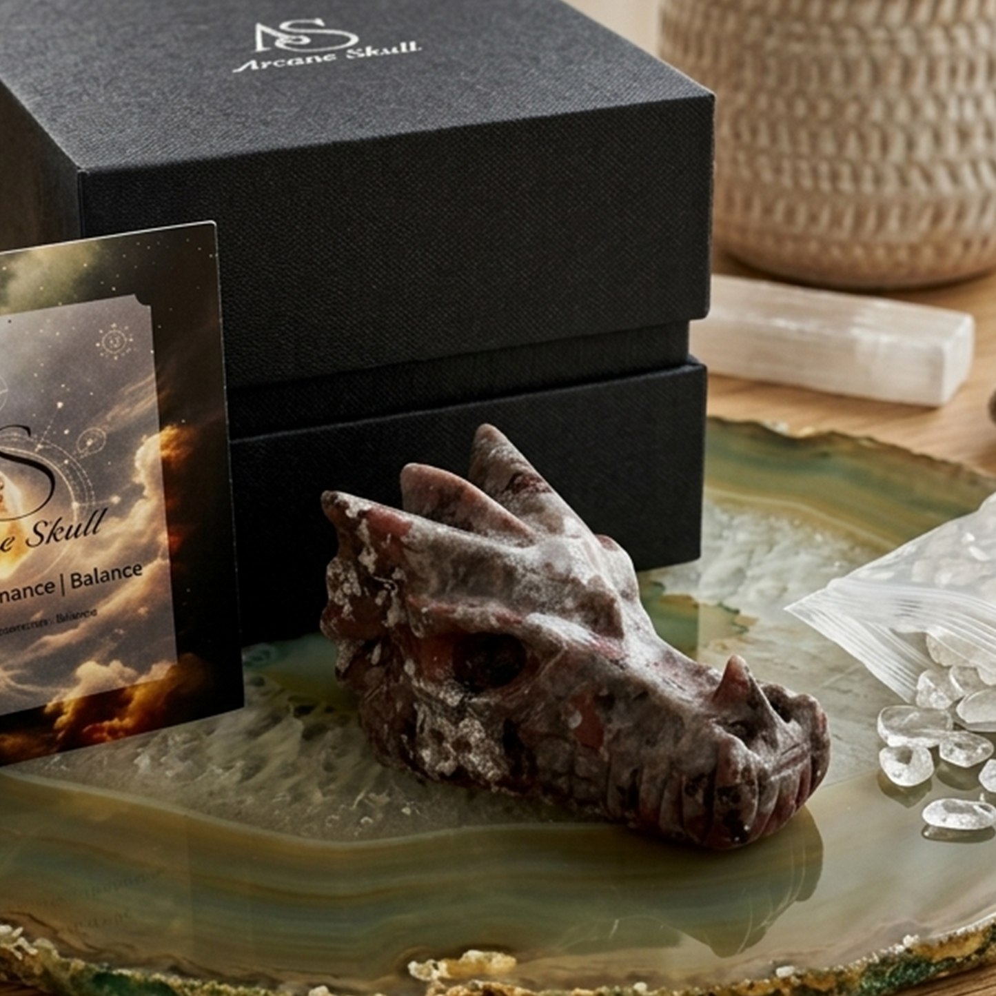 4.2 inch Yooperlite Chinese Dragon Skull - Hand Carved Natrual Stone Sculpture