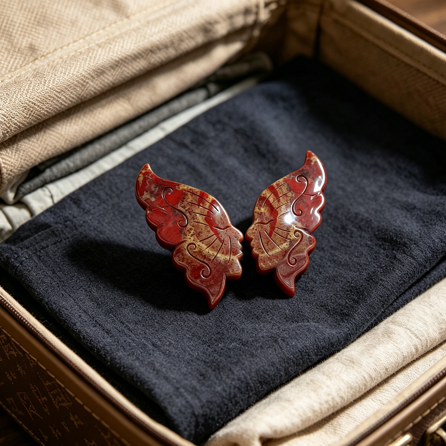 Red Jasper Butterfly Sculpture with Dual Face - Natural Jasper Carving