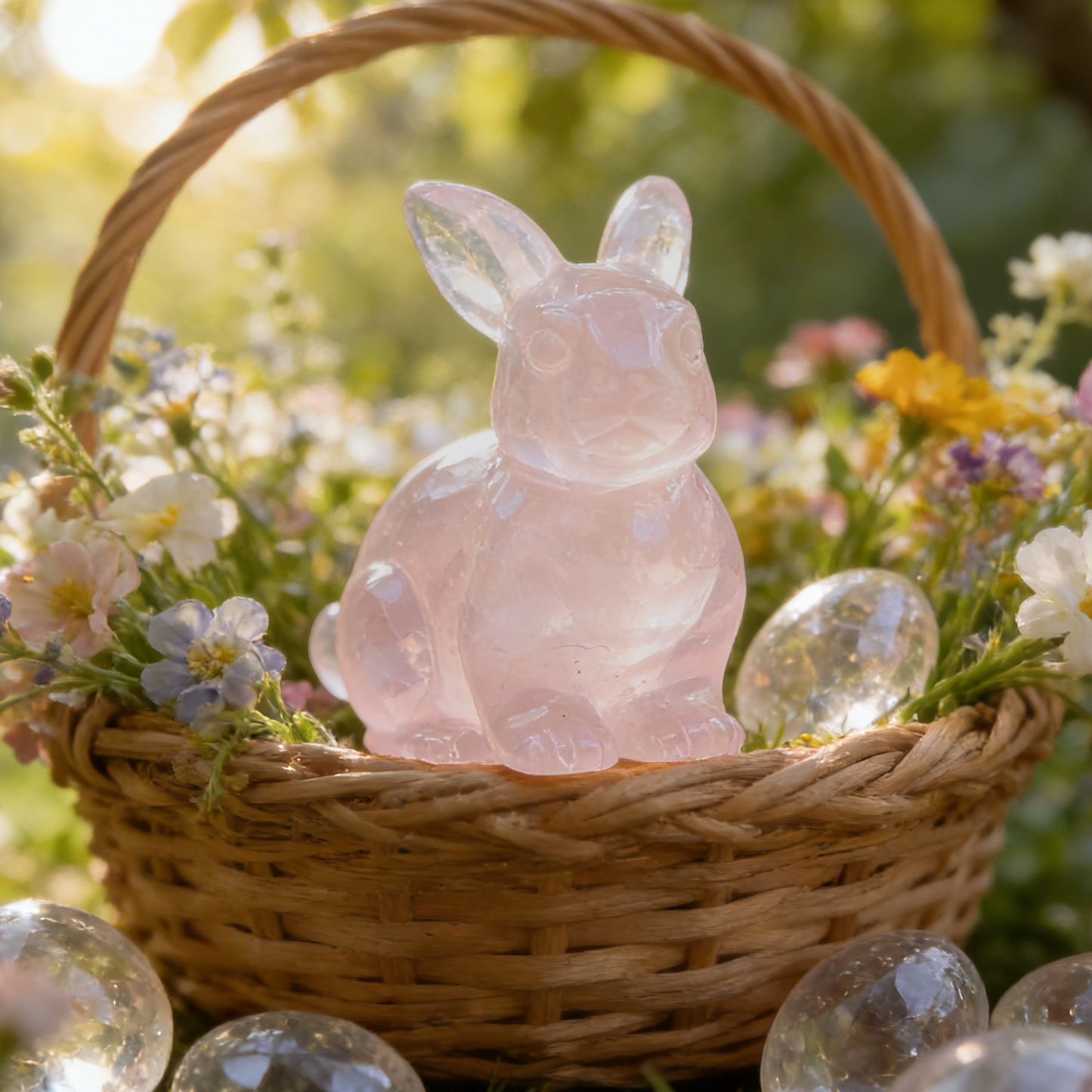 Rose Quartz Rabbit Carving - Hand Carved Natrual Crystal