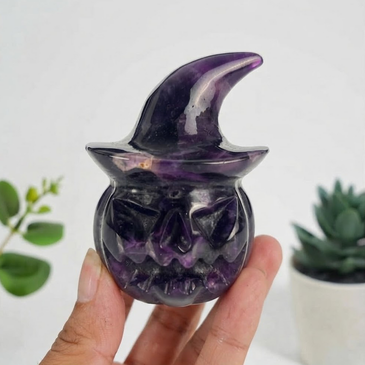 2" Dream Amethyst Pumpkin Crystal Skull - Paterrn E