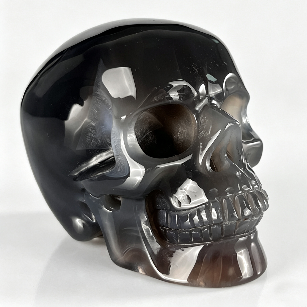 3" Volcanic Agate Crystal Skull - Pattern D