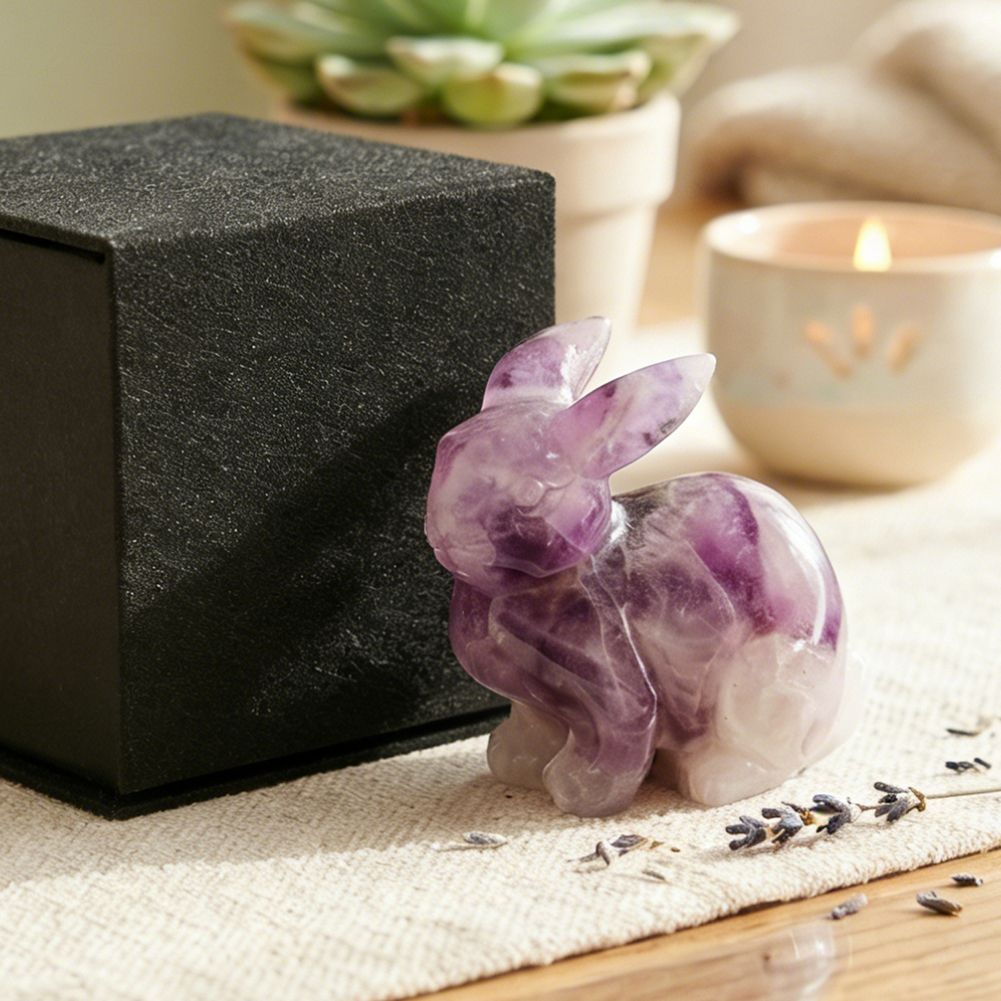 Amethyst-Hasen-Skulptur – Handgeschnitzte Kristallfigur