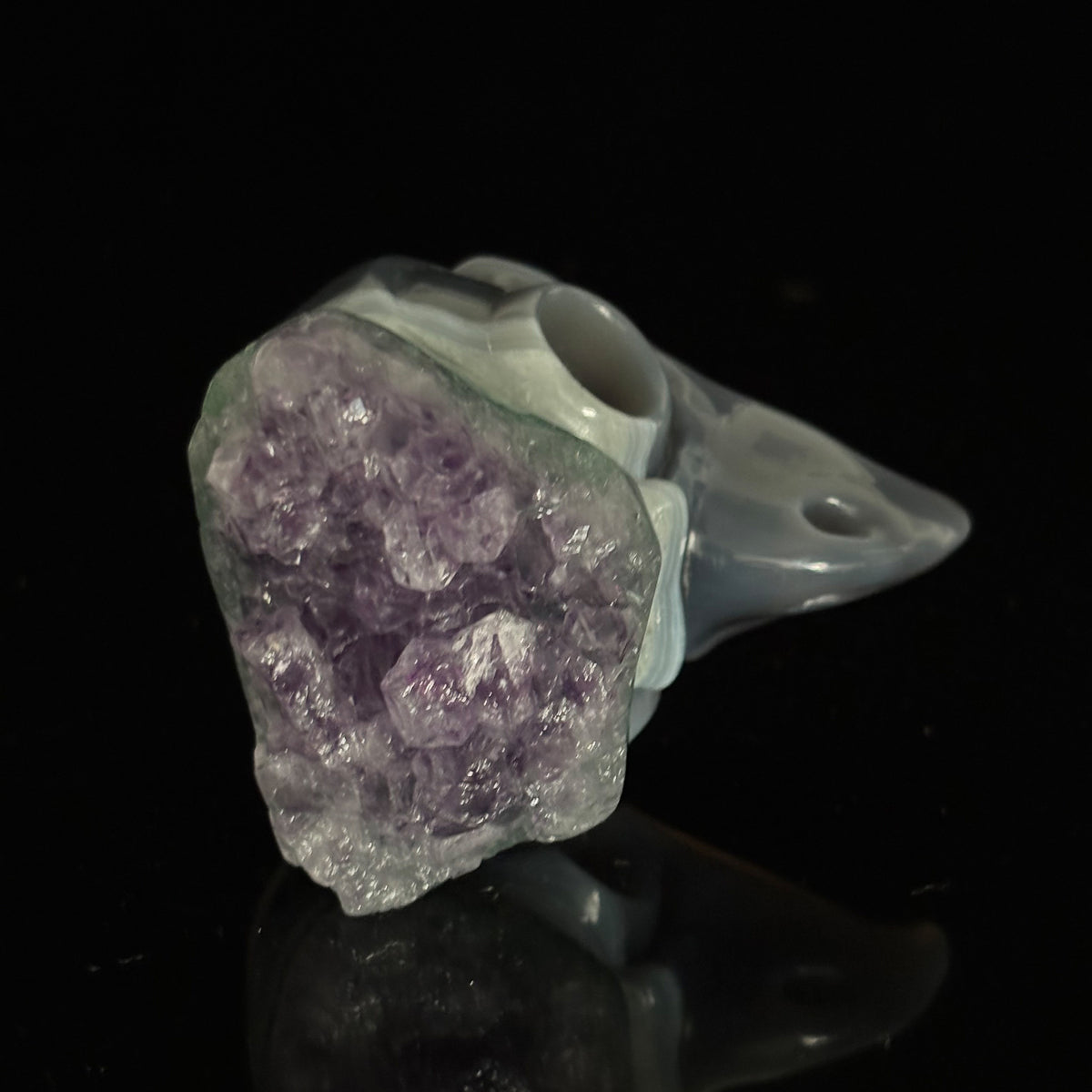 3-inch Amethyst Cluster Owl skull sculpture