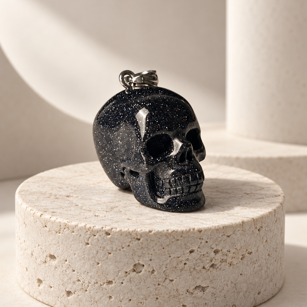 Blue Goldsand Human Skull Pendant