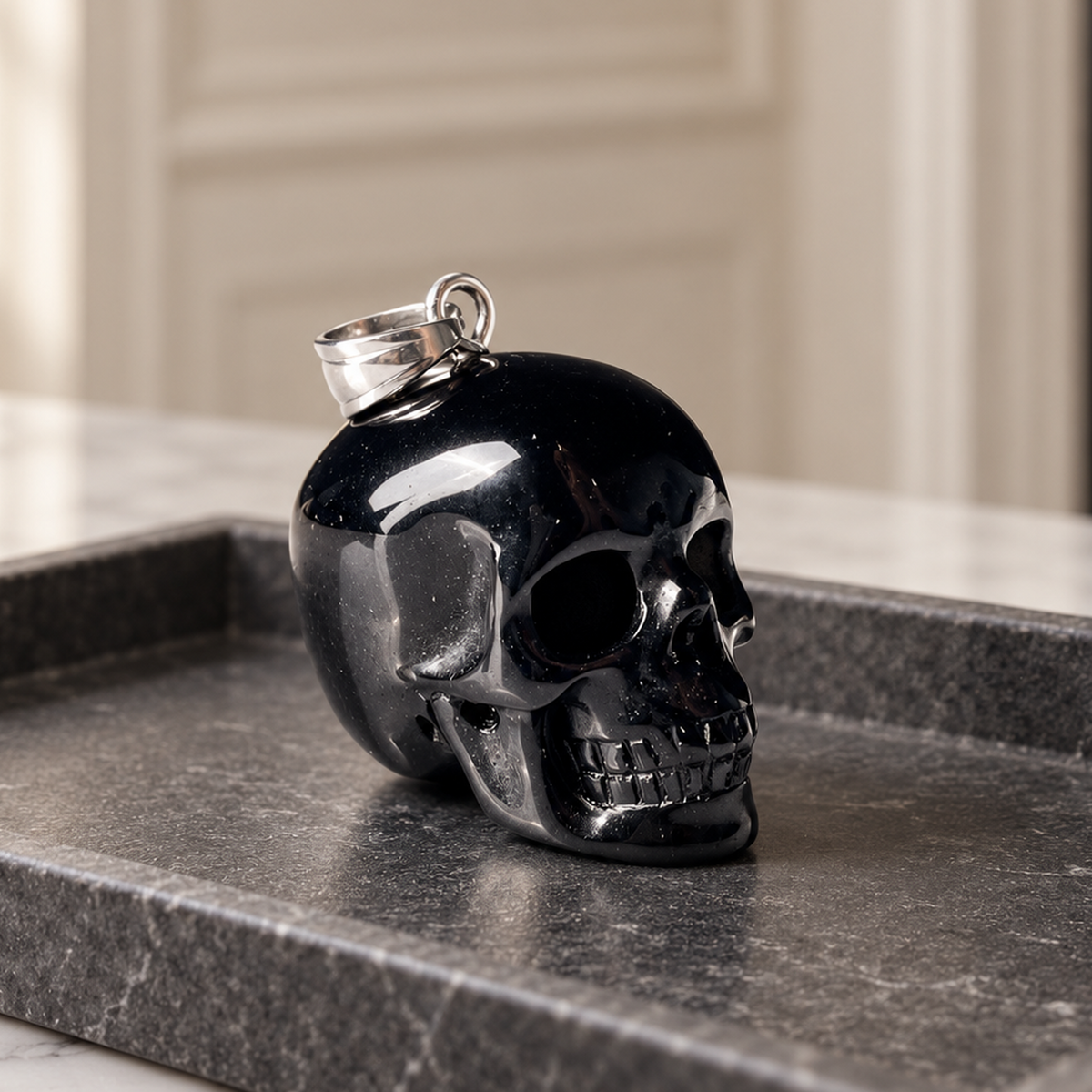 Black Obsidian Human Skull Pendent
