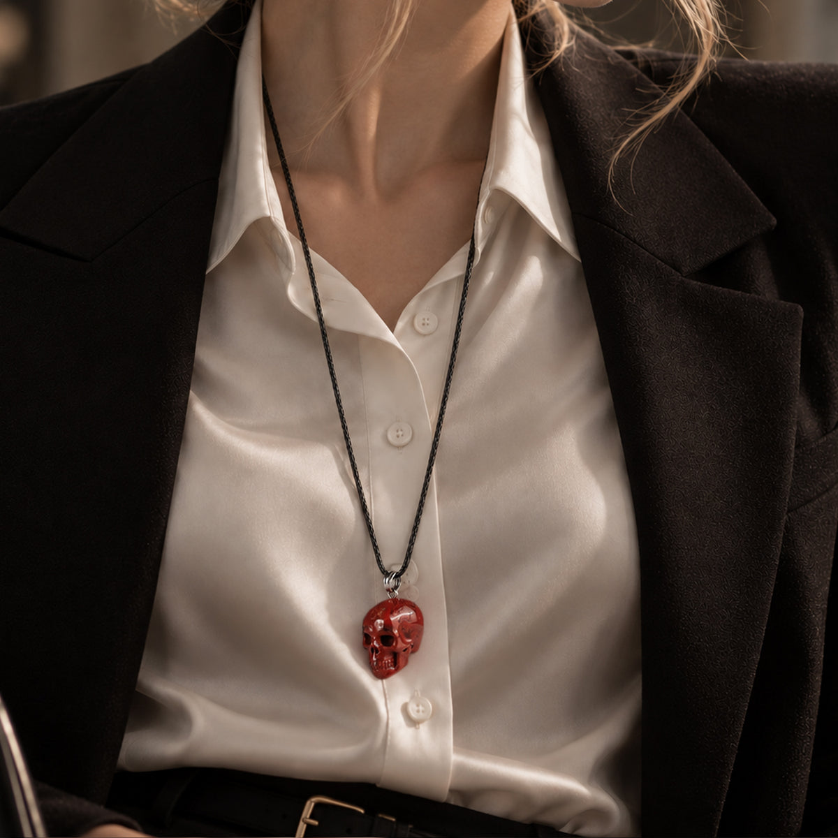 Red Jasper Human Skull Pendant