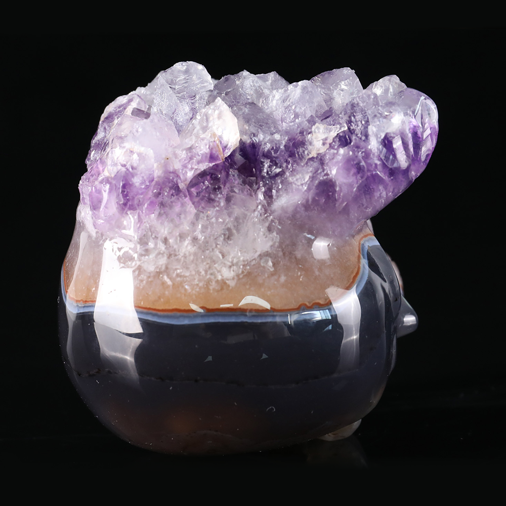 3 inch Amethyst Cluster Half Face Crystal Skull-Hand Ceved Natrual Crystal