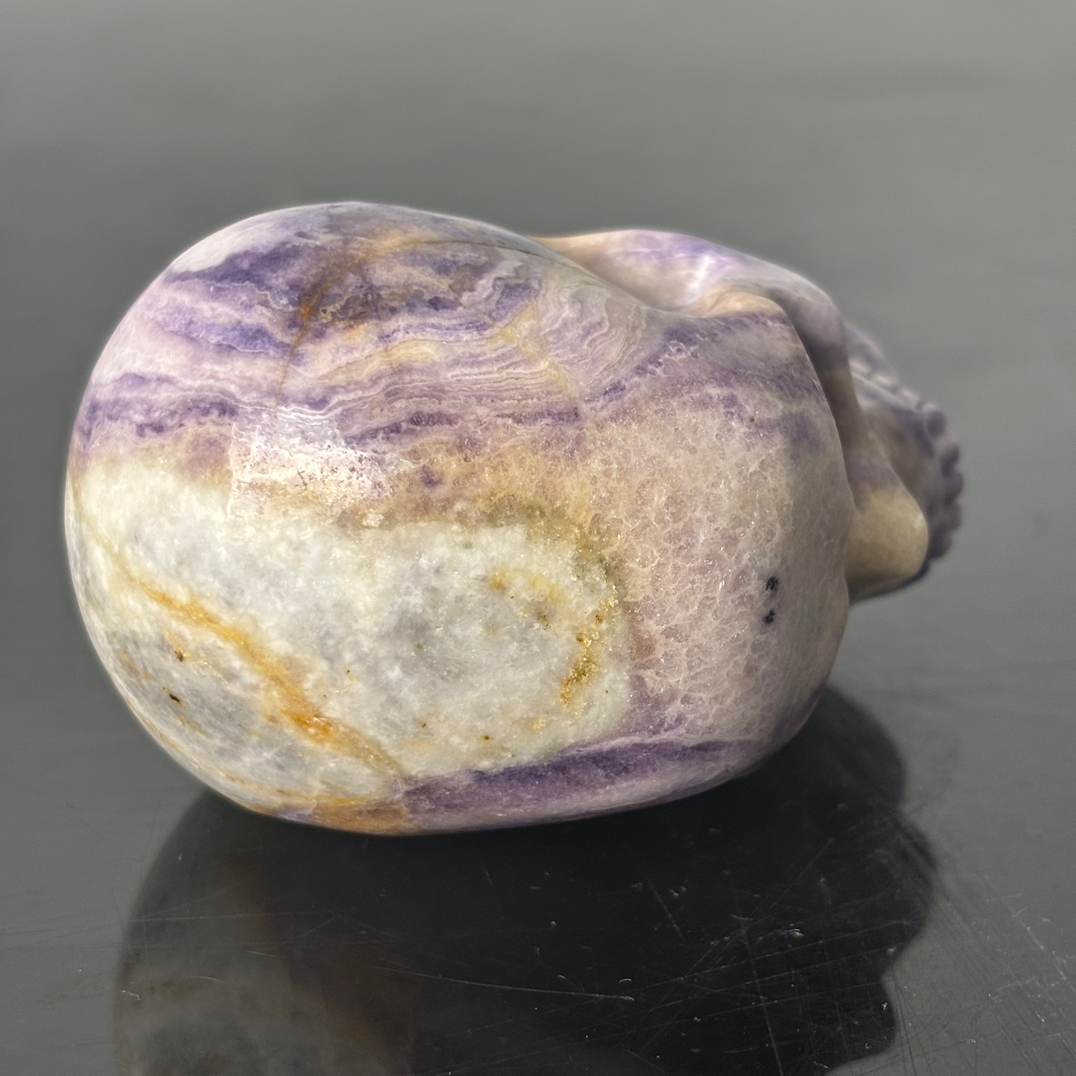 3" Purple Peacock Stone Crystal Skull - Pattern G