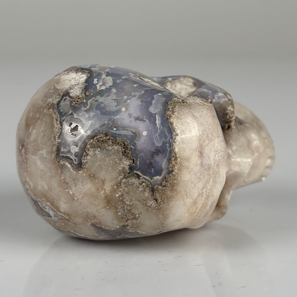 5 cm großer blauer Blumenachat-Kristallschädel – Mini-Edelsteinschädel