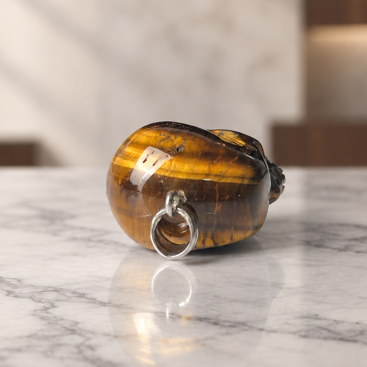 Tiger Eye Stone Human Skull Pendent