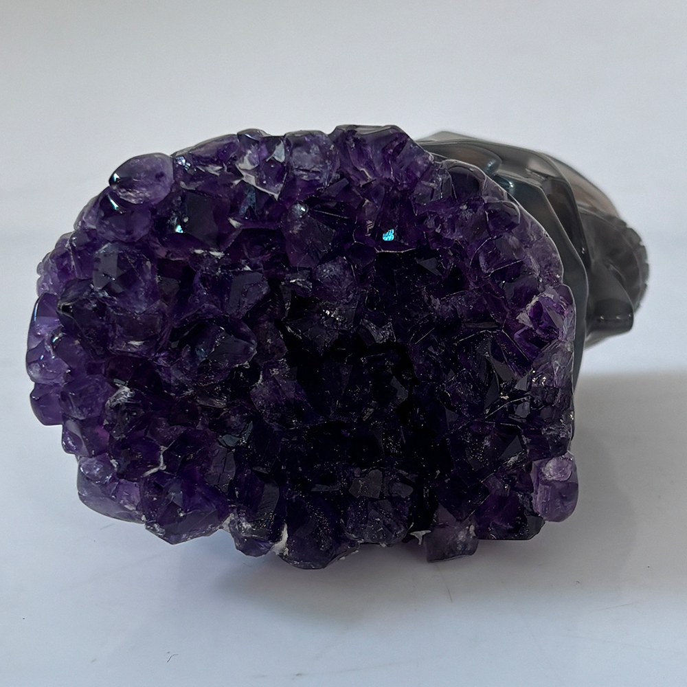 3 inch Amethyst Cluster Crown Crystal Skull - Hand Carved Natrual Crystal
