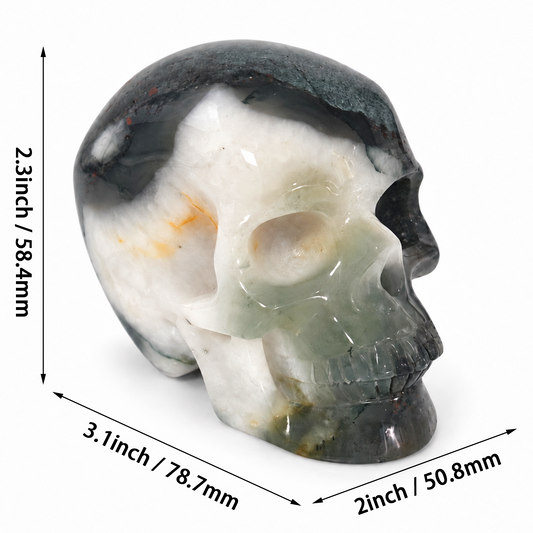Additional view of a 3-inch African Bloodstone human skull carving