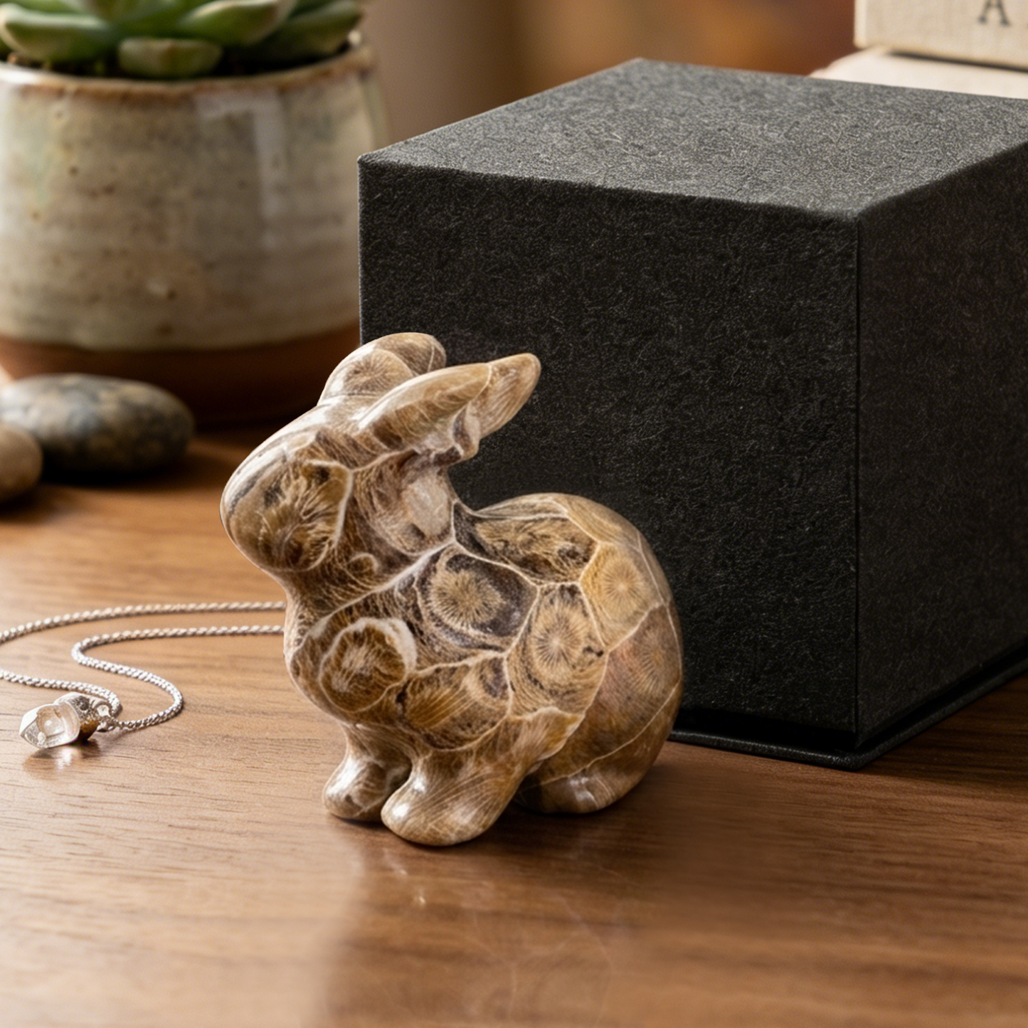 Coral Fossil Rabbit Carving – Hand Carved Natrual Stone