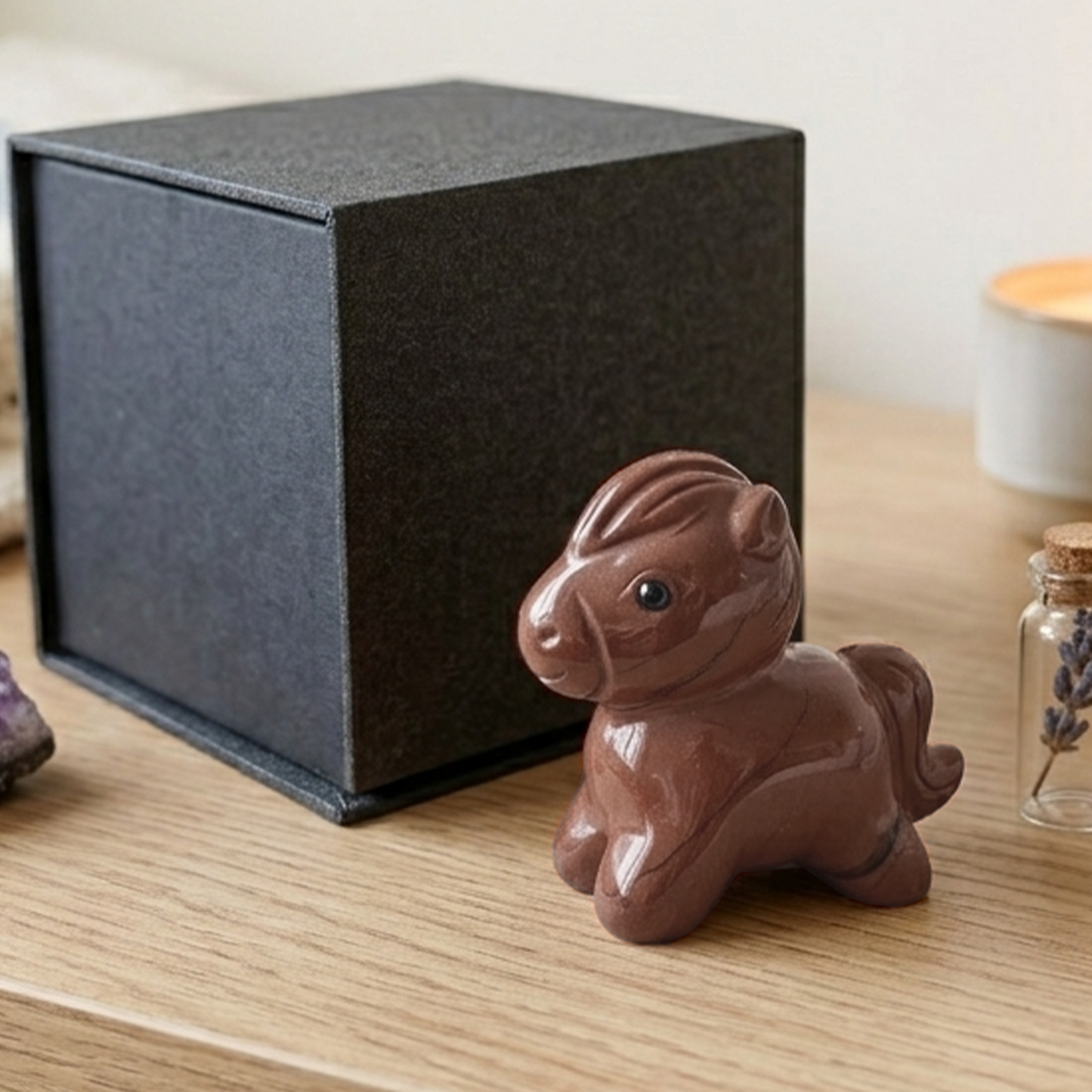 Red Jasper Cartoon Pony Carving - Hand Carved Natural Stone