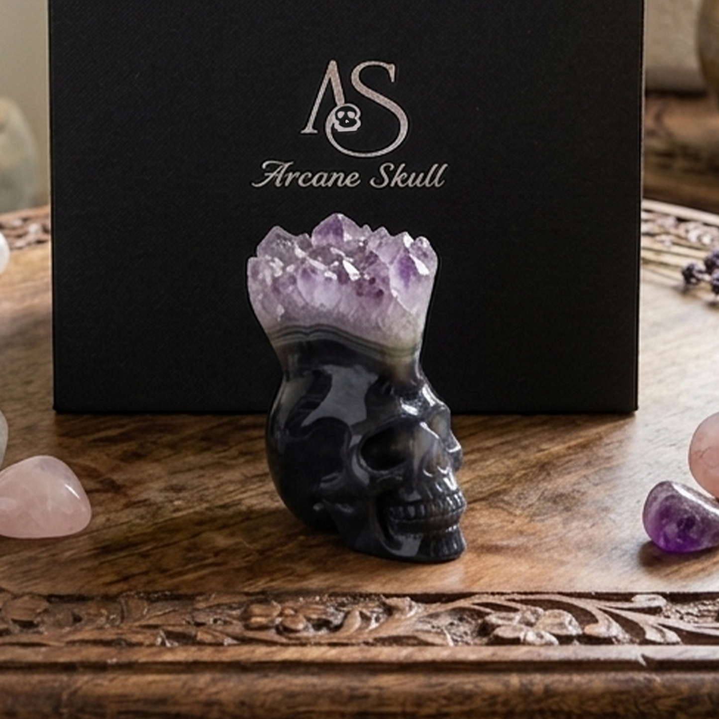 2.13 inch Amethyst Cluster Crown Crystal Skull - Hand Carved Natrual Crystal