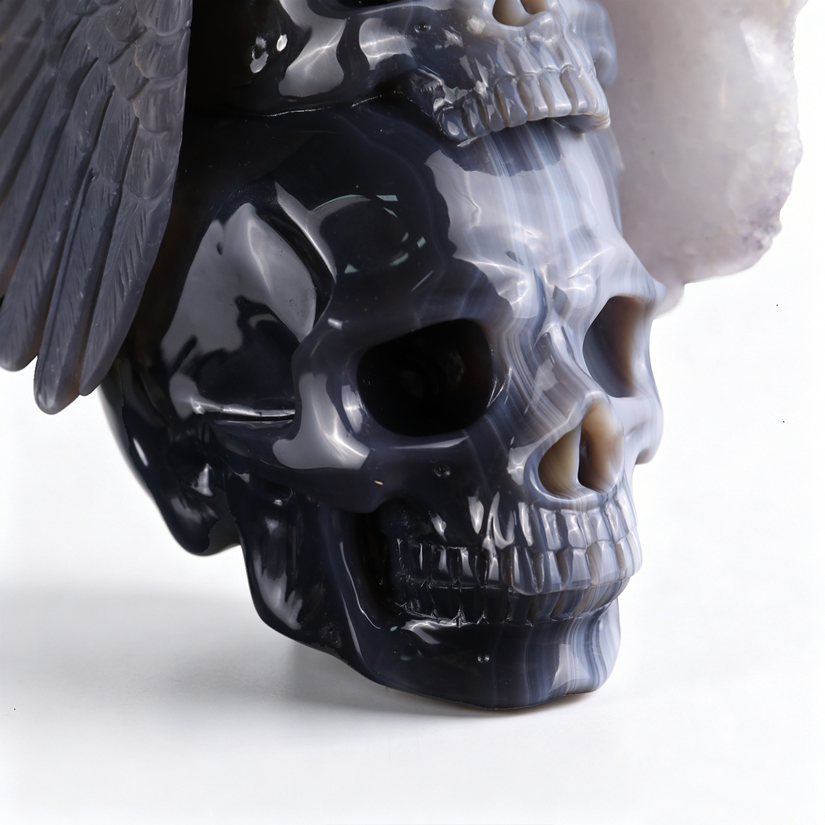 ‘The Owl of Minerva’ - Hand-Carved Agate Owl and Stacked Skulls on Amethyst Druzy Slab · Specimen No. 11