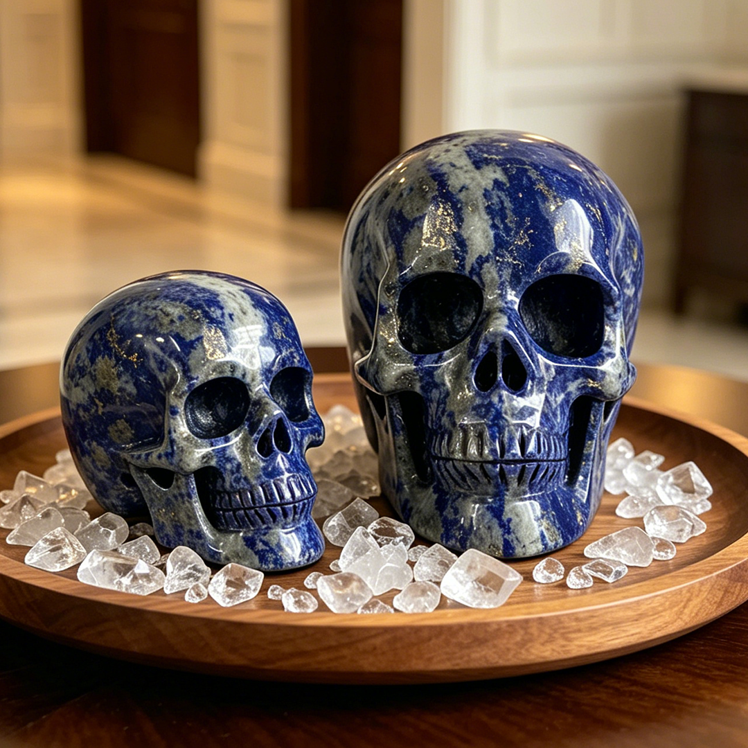Additional view of a 4.5-inch Lapis Lazuli human skull carving