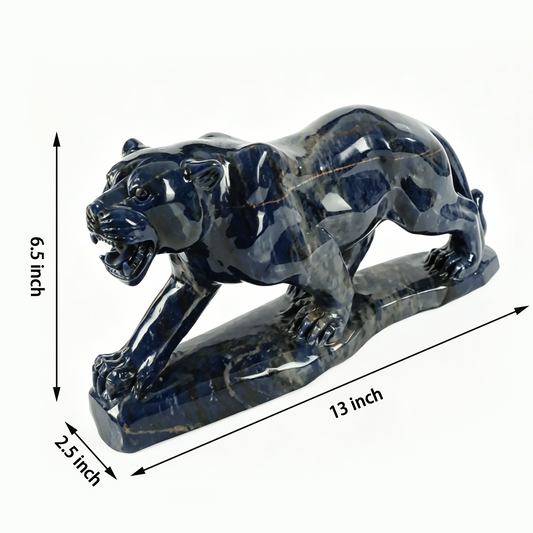 Additional view of a one-of-a-kind Sodalite leopard carving