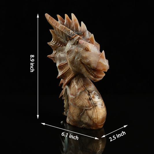 Additional view of a one-of-a-kind Yellow Chalcedony dragon-head carving