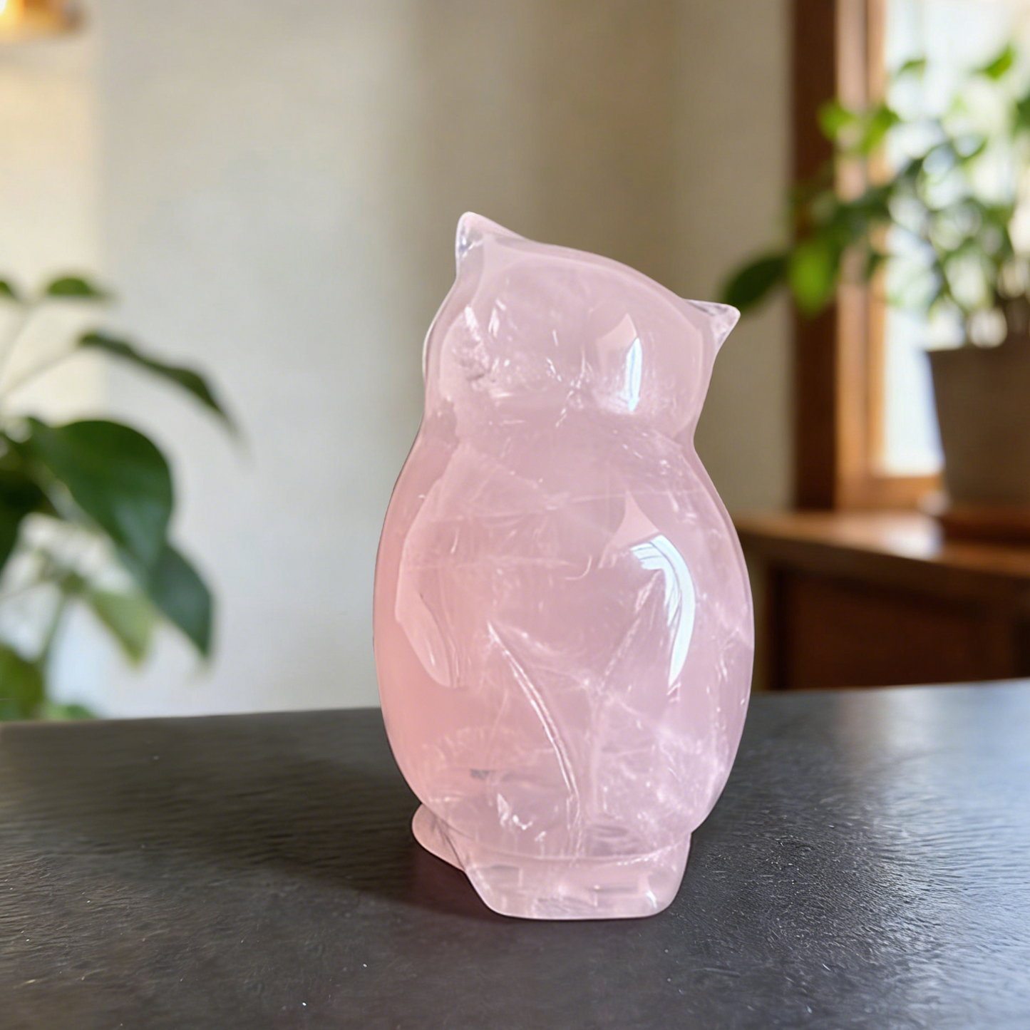 Rose Quartz Owl Carving – Hand Carved Natural Stone