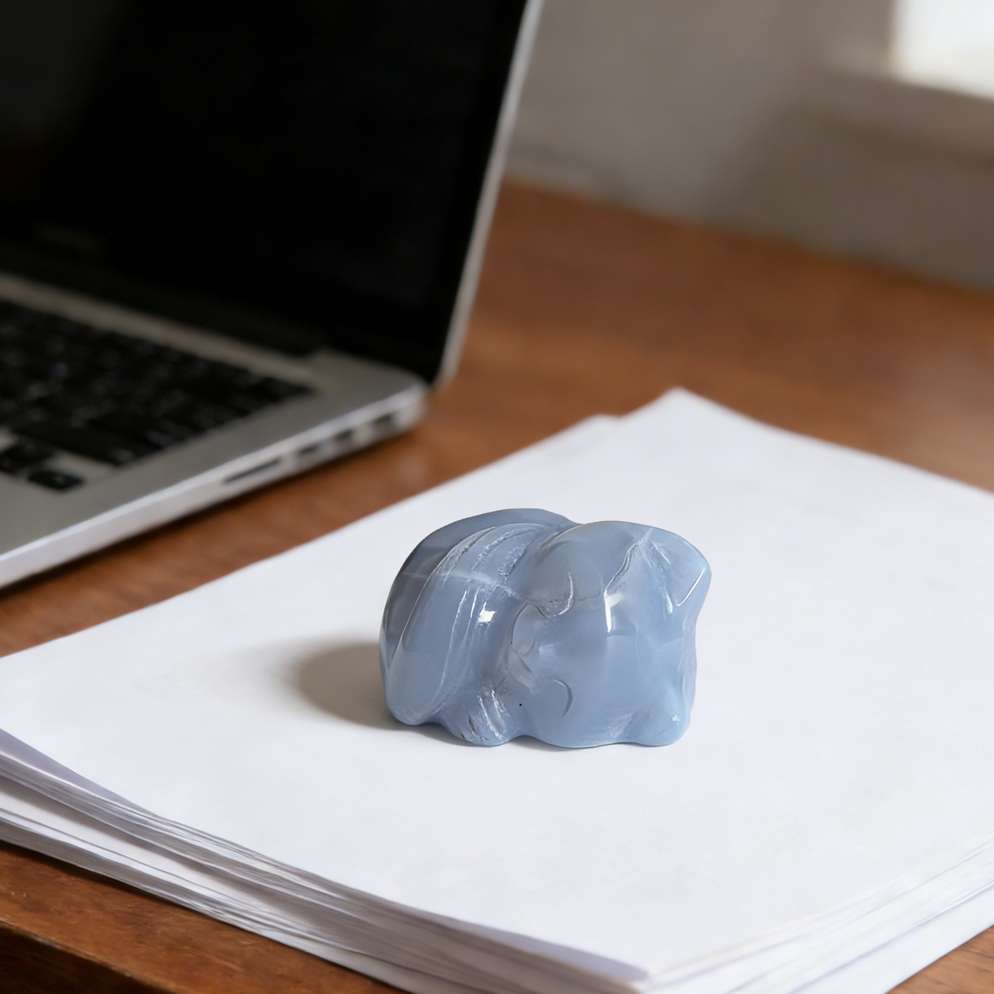 Blue Chalcedony Sleeping Cat Carving – Hand Carved Natural Stone