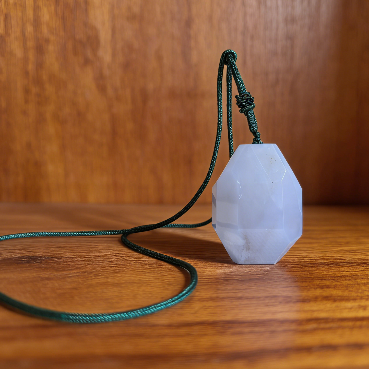 Blue Chalcedony Polyhedron Fidget Pendant – Natural Stone Charm