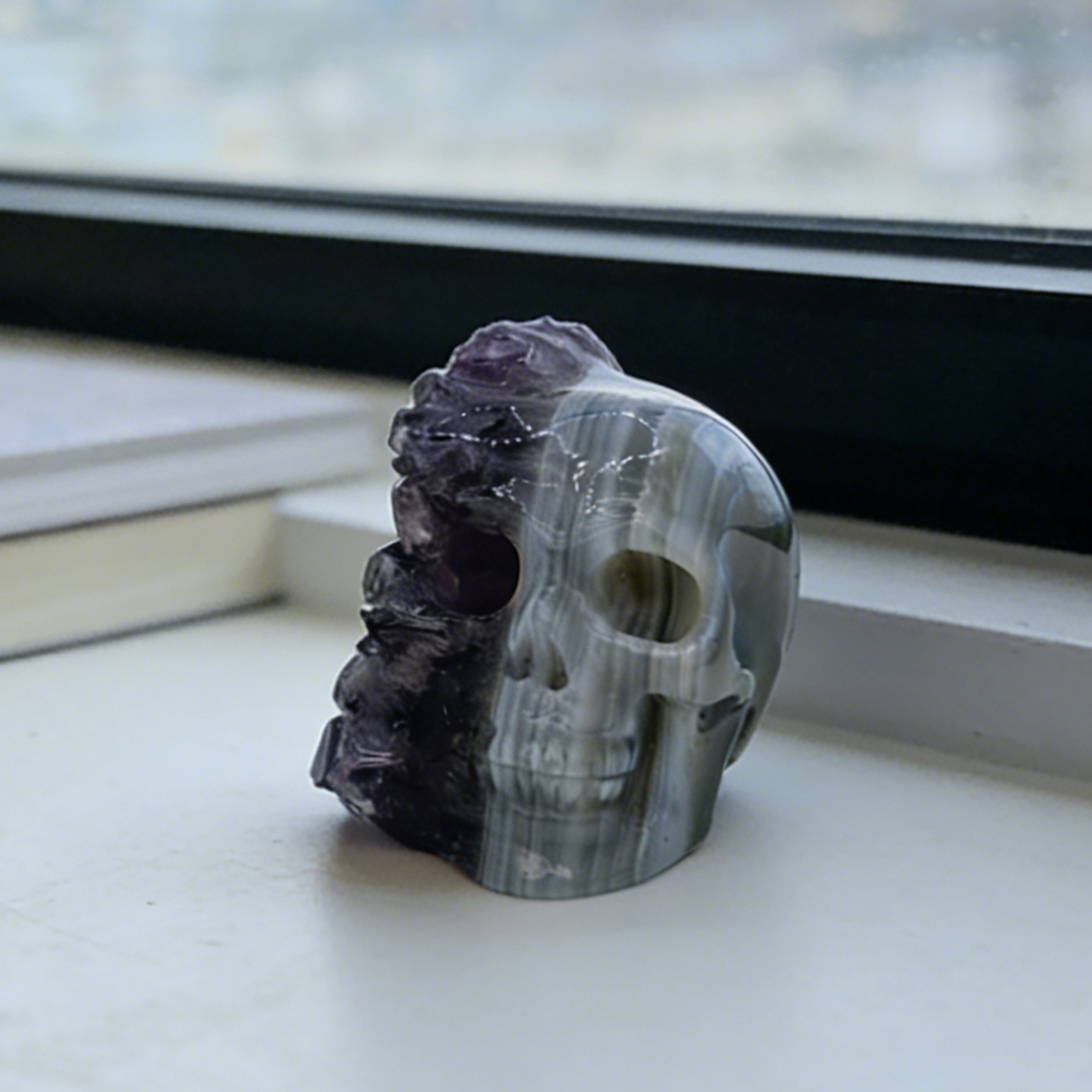 2 inch Amethyst Cluster Half Face Crystal Skull-Hand Ceved Natrual Crystal