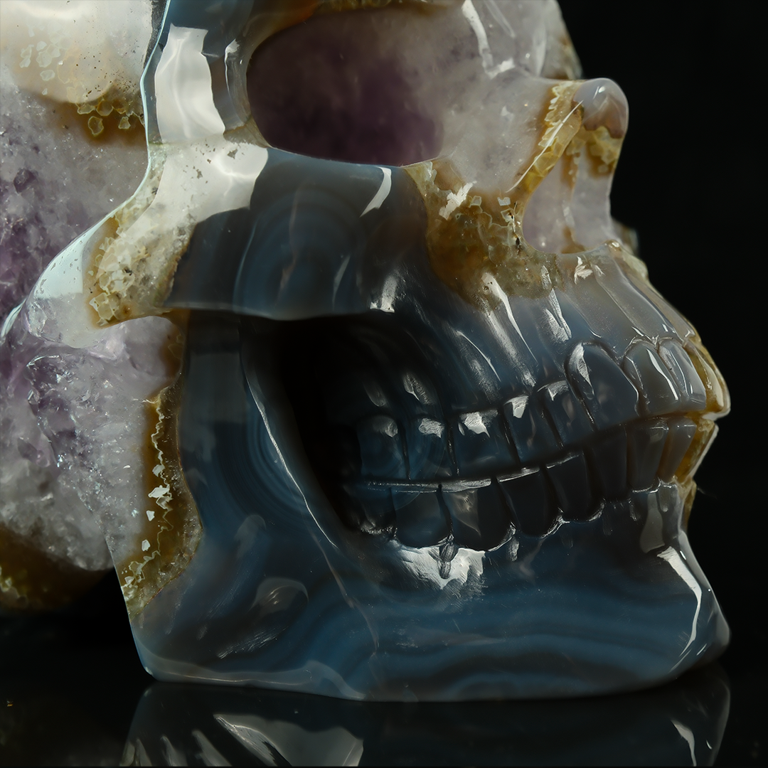 Amethyst Geode Skull - Hand Carved Natrual Crystal