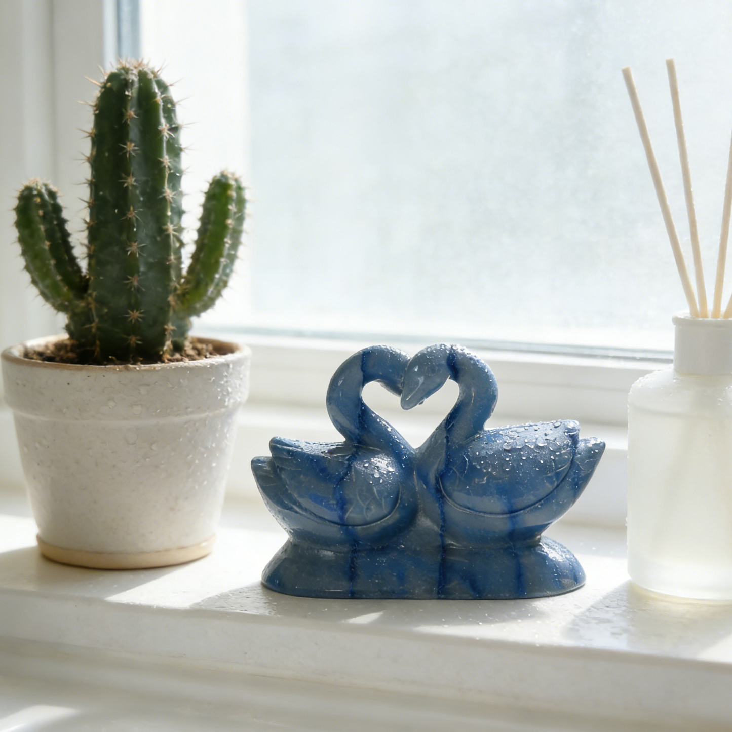 Blue Aventurine Swan Couple Carving – Natural Gemstone Sculpture