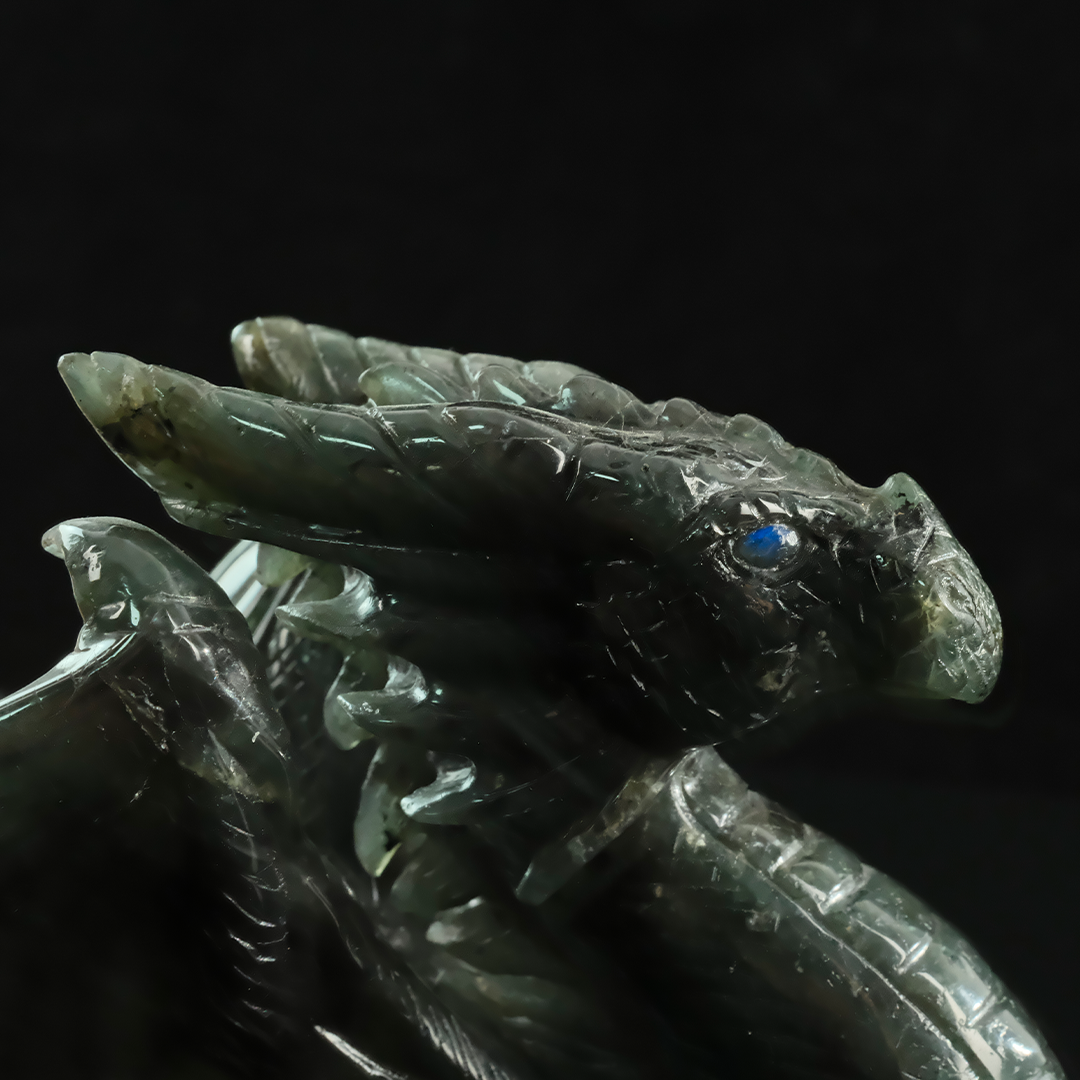 Labradorite Winged Dragon - Hand-Carved Natural Stone Sculpture
