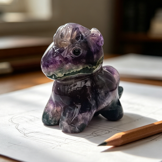 Fluorite Cartoon Pony Jade Carving - Hand Carved Natrual Jade