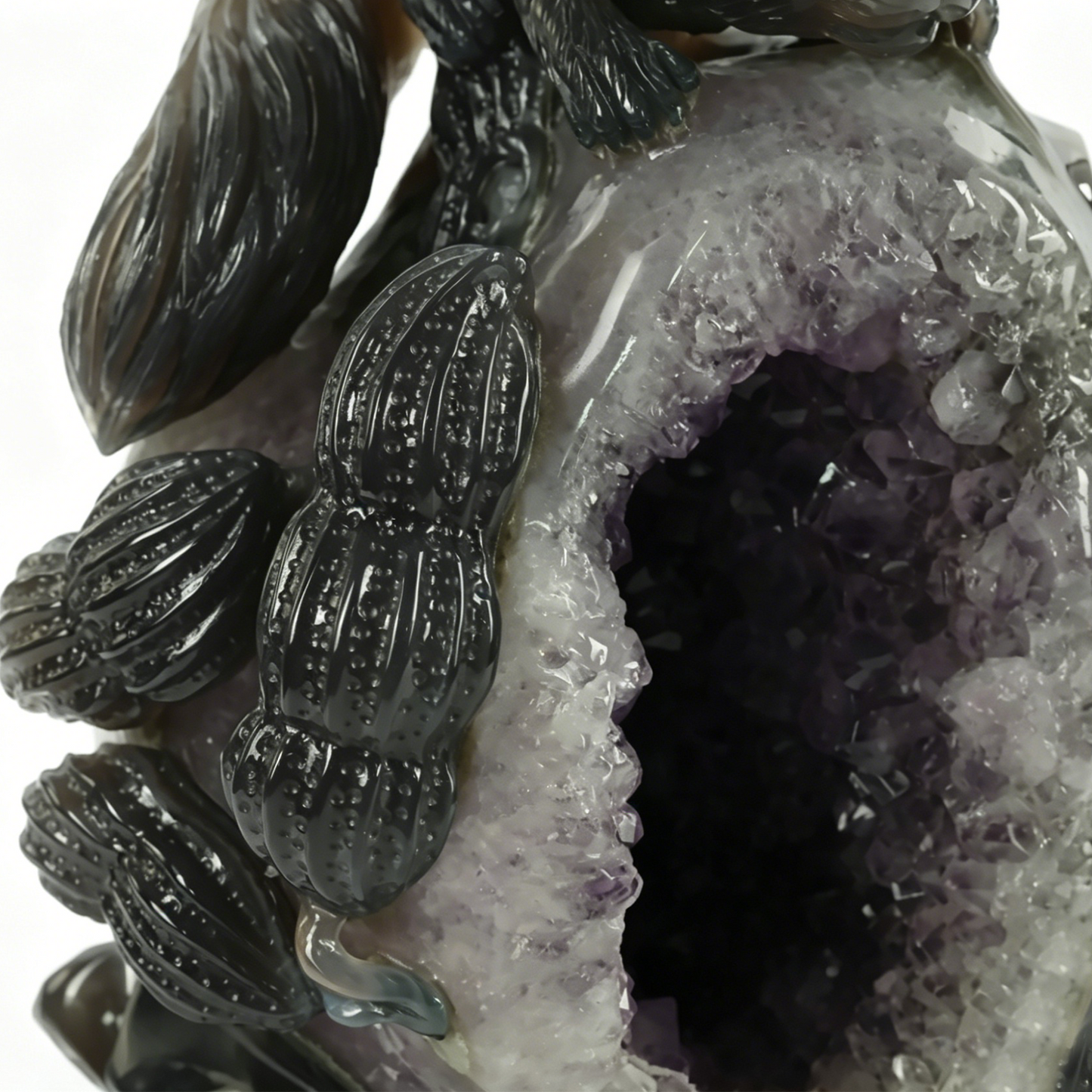 Amethyst Geode Cluster Squirrel Carving - Hand Carved Natural Crystal
