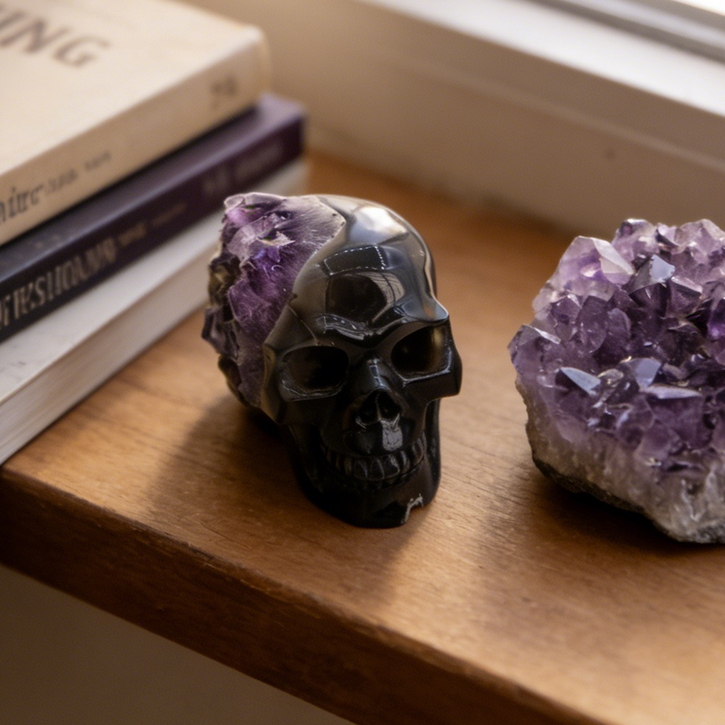 2.6 inch Amethyst Cluster Half Face Crystal Skull-Hand Ceved Natrual Crystal