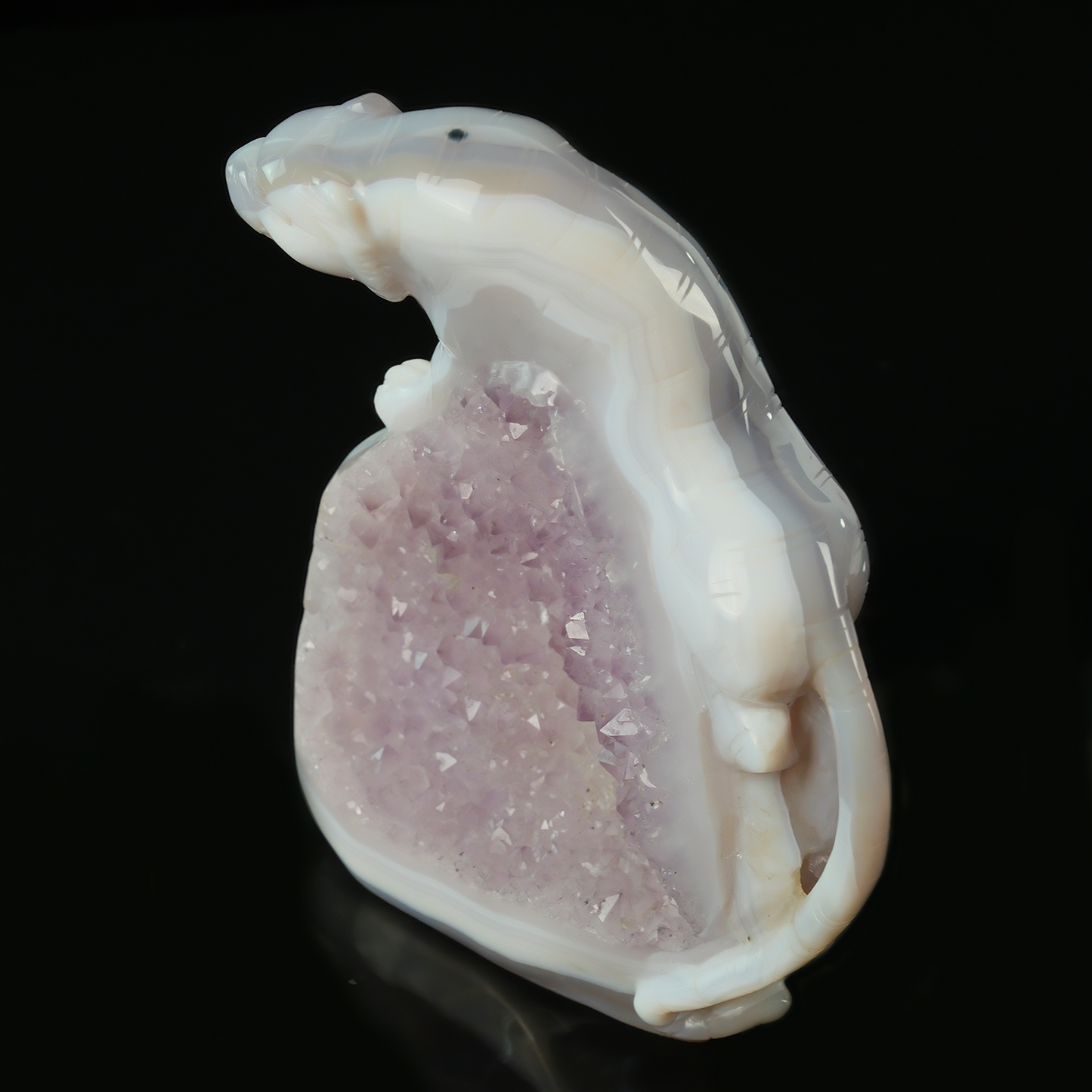 Pale Amethyst Cluster Tiger Carving - Natural Crystal Sculpture