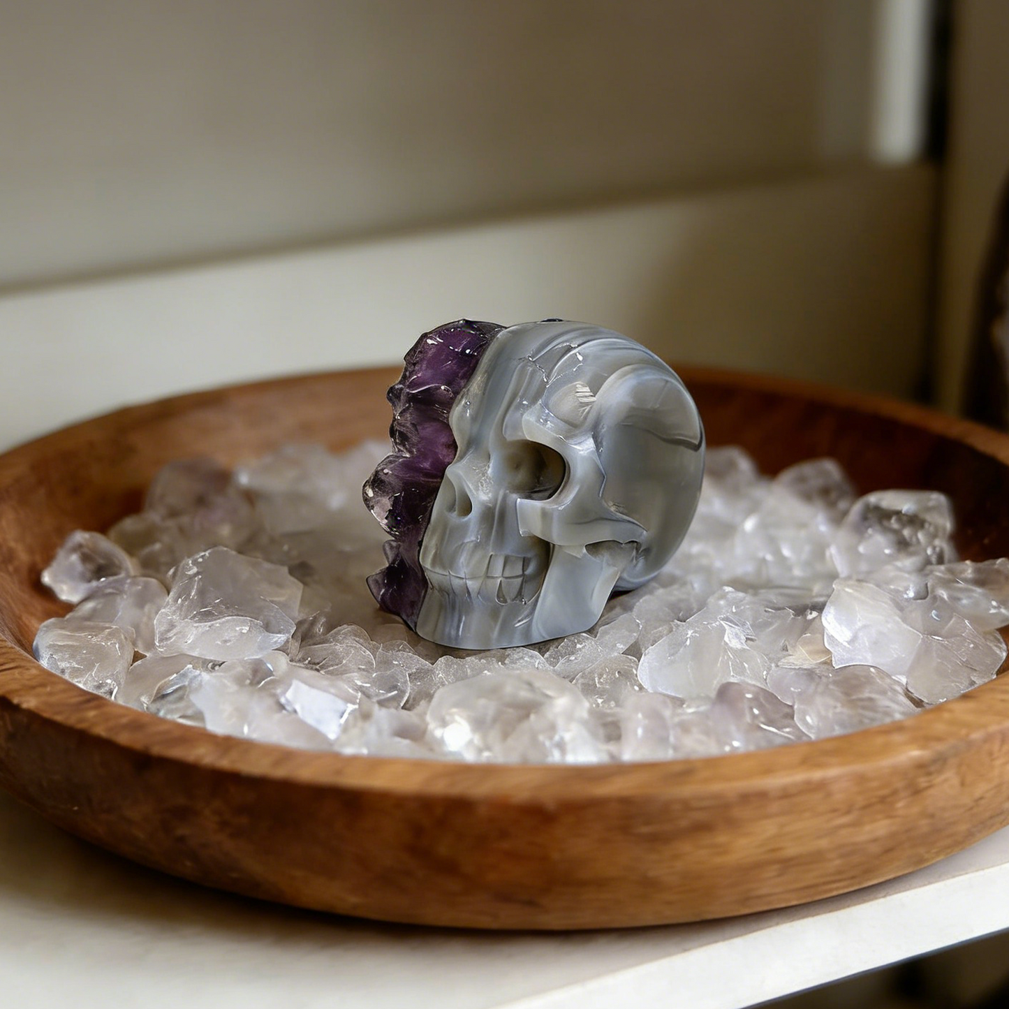 2 inch Amethyst Cluster Half Face Crystal Skull-Hand Ceved Natrual Crystal