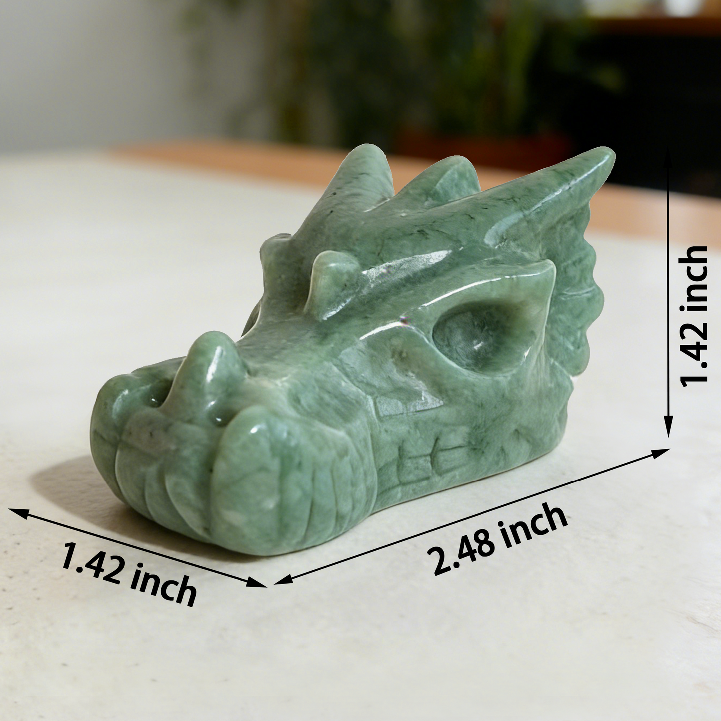 2.5 inch Green Aventurine Chinese Dragon Skull - Hand Carved Natrual Jade Sculpture
