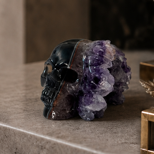 3 inch Amethyst Cluster Crystal Skull - Hand Carved Natrual Crystal