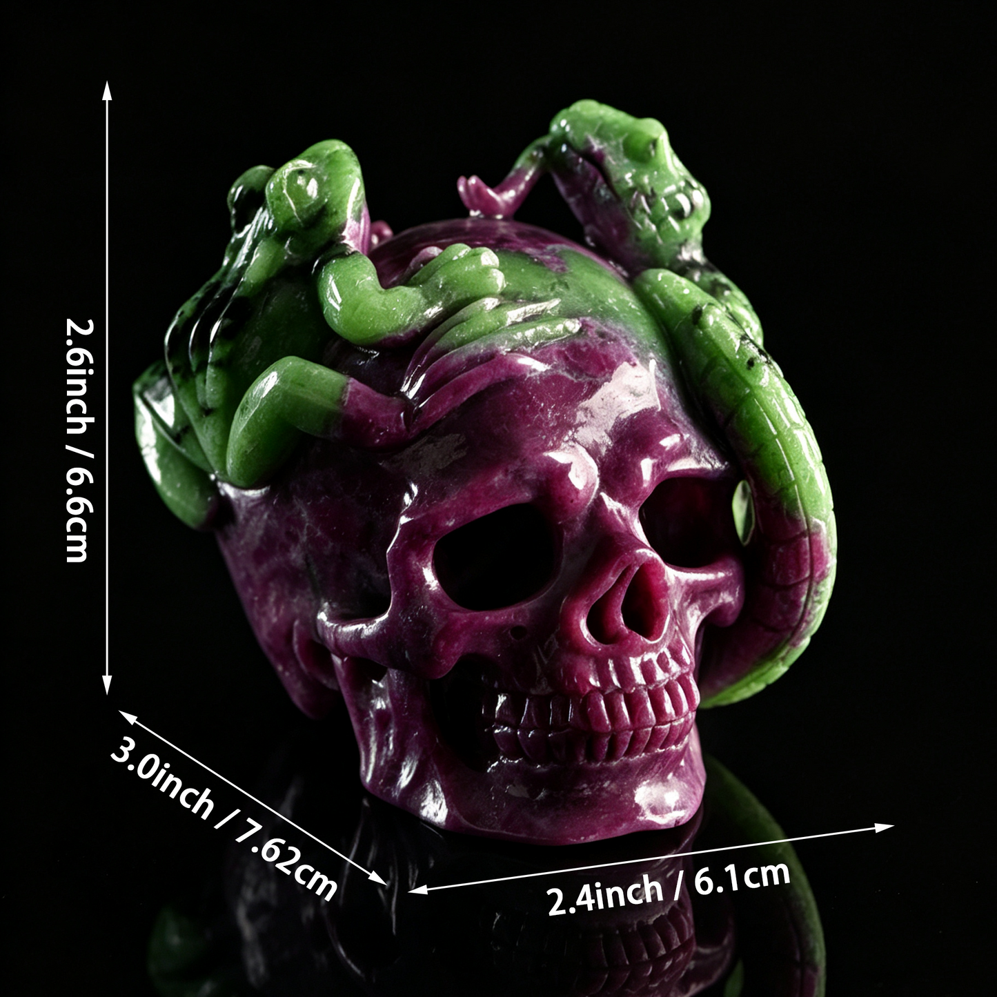 ‘Life & Shadow’ - Ruby in Zoisite Skull with Serpent and Frog · Specimen No. 19