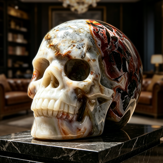 7-10 inch Crazy Lace Agate Skull -Titan Series Large Scale Crystal Skull