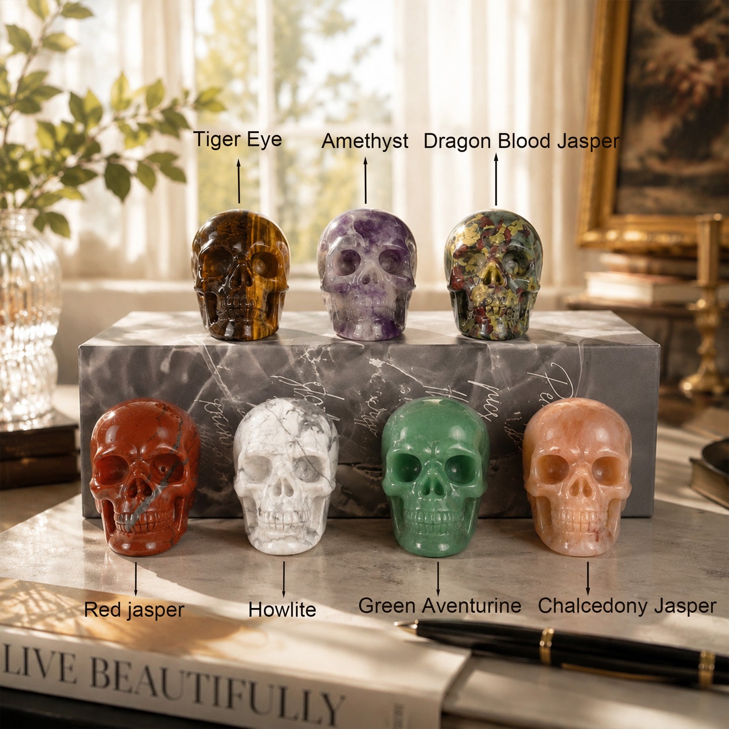 1.75 inch Crystal Skull Collection - Hand Carved Mini Stone