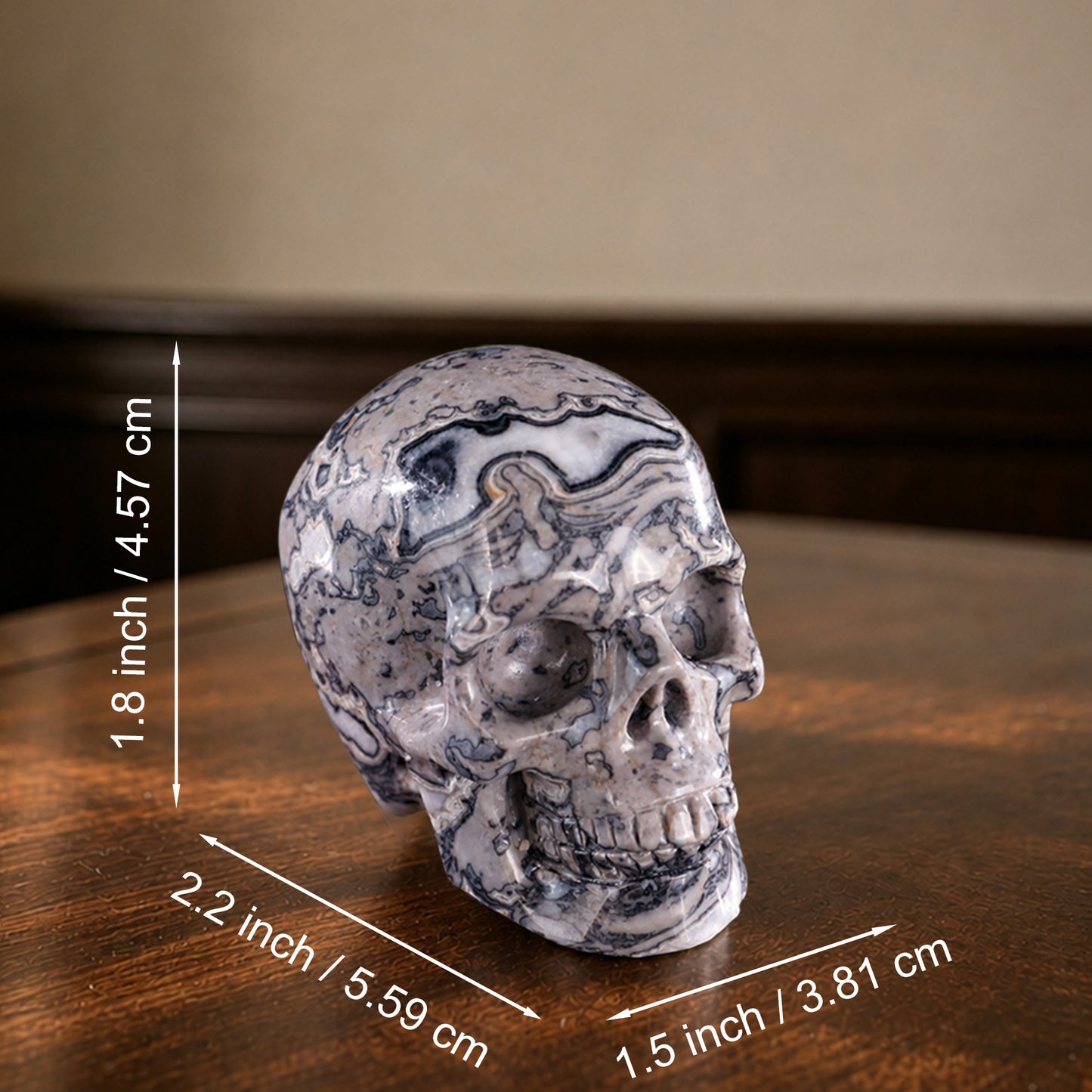 2 Inch Grey Picture Jasper Crystal Skull – Hand Carved Natural Stone