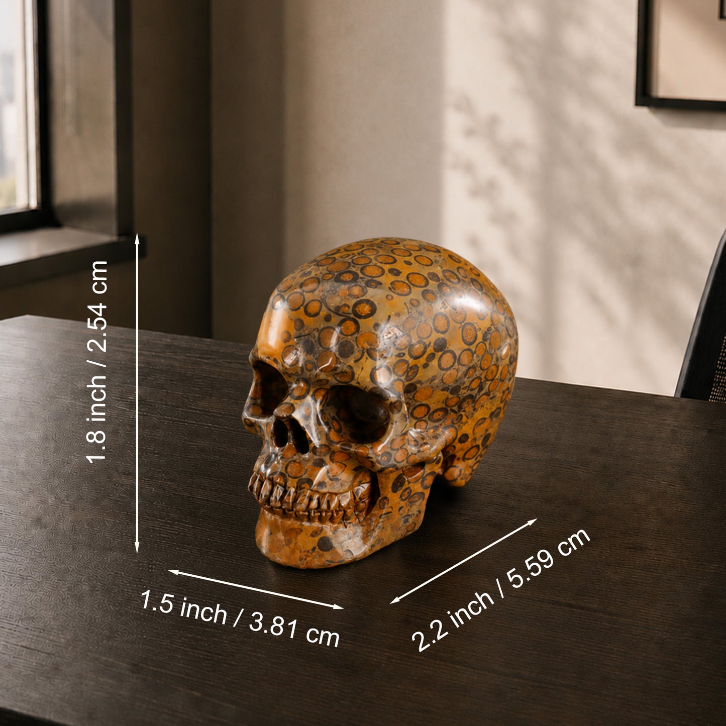 2 Inch Yellow Leopard Skin Jasper Crystal Skull – Hand Carved Natural Stone