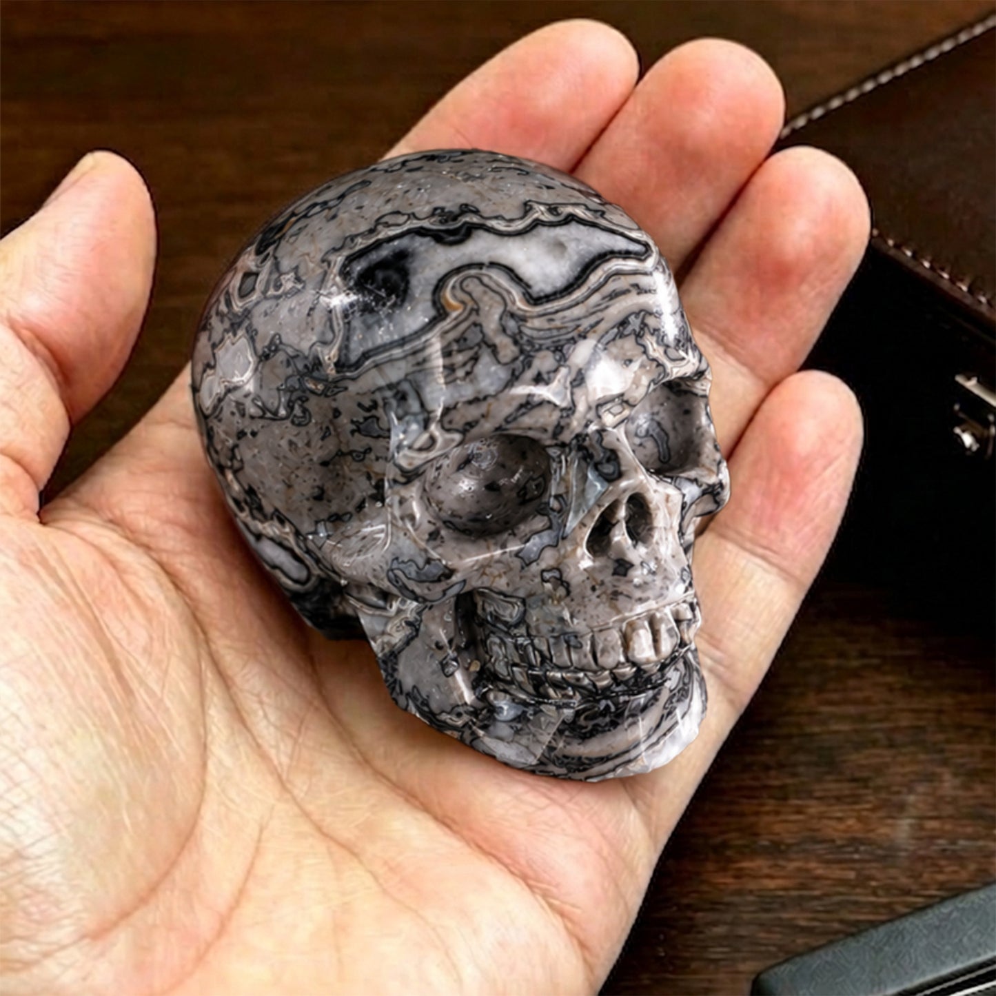 2 Inch Grey Picture Jasper Crystal Skull – Hand Carved Natural Stone